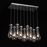 Люстра с 9-ю прозрачными плафонами из стекла в форме капли на прямоугольном потолочном основании цвета хром Lucid Rain  варинант исполнения - 3 | Loft Concept в Ростове-на-Дону