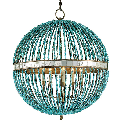  CURREY AND COMPANY BEADED ORB CHANDELIER  TURQUOISE BLUE