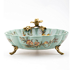 Блюдо из голубого фарфора с бронзовой птичкой Blue Garden варинант исполнения - 3 | Loft Concept в Ростове-на-Дону