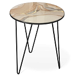 Стол журнальный с круглой столешницей из стекла на 3-х черных ножках Beige Marble варинант исполнения - 1 | Loft Concept в Ростове-на-Дону