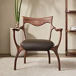 Стул деревянный с мягким сиденьем из коричневой натуральной кожи Moon Walnut Furniture варинант исполнения - 12 | Loft Concept в Ростове-на-Дону