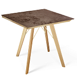 Стол обеденный с коричневой квадратной столешницей из керамики на четырех деревянных ножках Brown Ceramics варинант исполнения - 1 | Loft Concept в Ростове-на-Дону