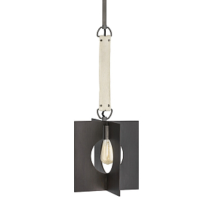 Подвесной светильник с графитовым плафоном и ремнем из натуральной воловьей кожи в индустриальном стиле Hinkley