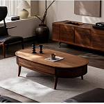 Кофейный стол овальный из дерева с 2-мя ящиками Coffee Walnut Table варинант исполнения - 1 | Loft Concept в Ростове-на-Дону