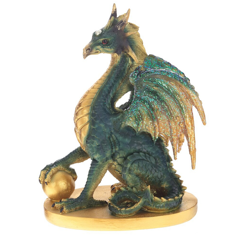    Dragon Holding Sphere Green Gold Statuette    -- | Loft Concept 