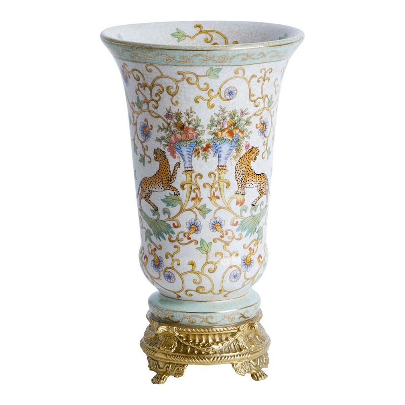 Ваза из фарфора на бронзовом основании Turquoise Blooming Garden Бронза Мульти в Ростове-на-Дону | Loft Concept 