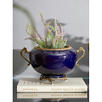 Чаша темно-синяя фарфоровая с бронзовыми ручками и ажурным ободком Eden Garden варинант исполнения - 2 | Loft Concept в Ростове-на-Дону