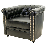 Кресло кожаное с мягкими подлокотниками на 4-х деревянных ножках Logan Leather Armchair black 2 варинант исполнения - 1 | Loft Concept в Ростове-на-Дону