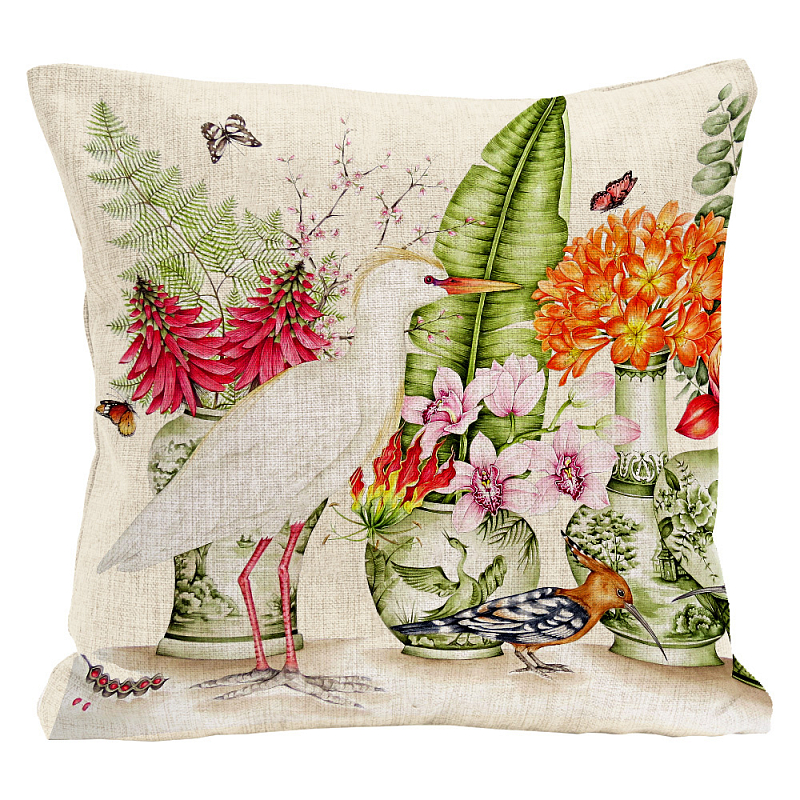   White Heron and Hoopoe Pillow    -- | Loft Concept 