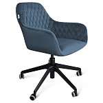 Стул с мягкой синей обивкой из велюра и подъемно-поворотным механизмом на черных колесиках Harper Blue варинант исполнения - 1 | Loft Concept в Ростове-на-Дону