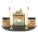 Настольный письменный набор из камня офиокальцит и бронзы с декором в виде льва Successful Leader варинант исполнения - 1 | Loft Concept в Ростове-на-Дону