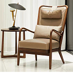 Кресло c каркасом из массива дерева и с мягким подголовником Walnut Armchair варинант исполнения - 1 | Loft Concept в Ростове-на-Дону