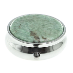 Таблетница карманная круглая с 3-мя отделениями с зеркалом и накладкой из натурального камня Жадеит Silver Stone Pillboxes варинант исполнения - 3 | Loft Concept в Ростове-на-Дону