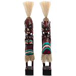 Комплект из 2-х деревянных статуэток Asmat Straw Headdress Statuettes Red Turquoise Tattoo варинант исполнения - 5 | Loft Concept в Ростове-на-Дону