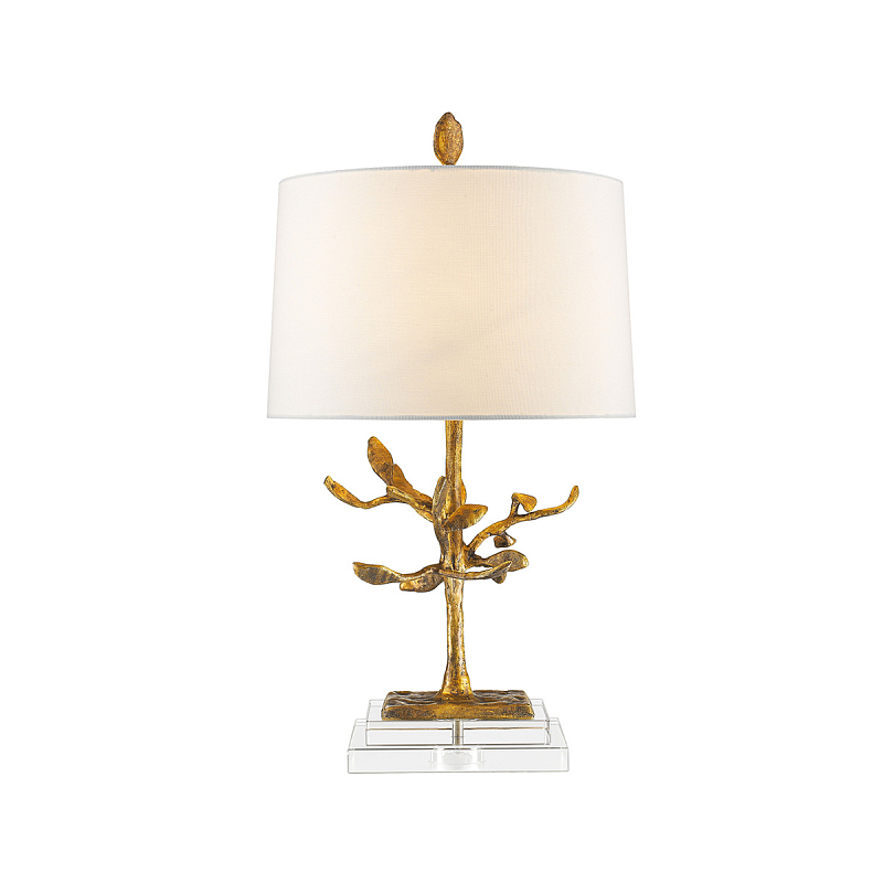 Настольная лампа с кремовым льняным цилиндрическим абажуром и ножкой в форме золотистой ветки Gilded Nola Золотой Белый Бежевый в Ростове-на-Дону | Loft Concept 