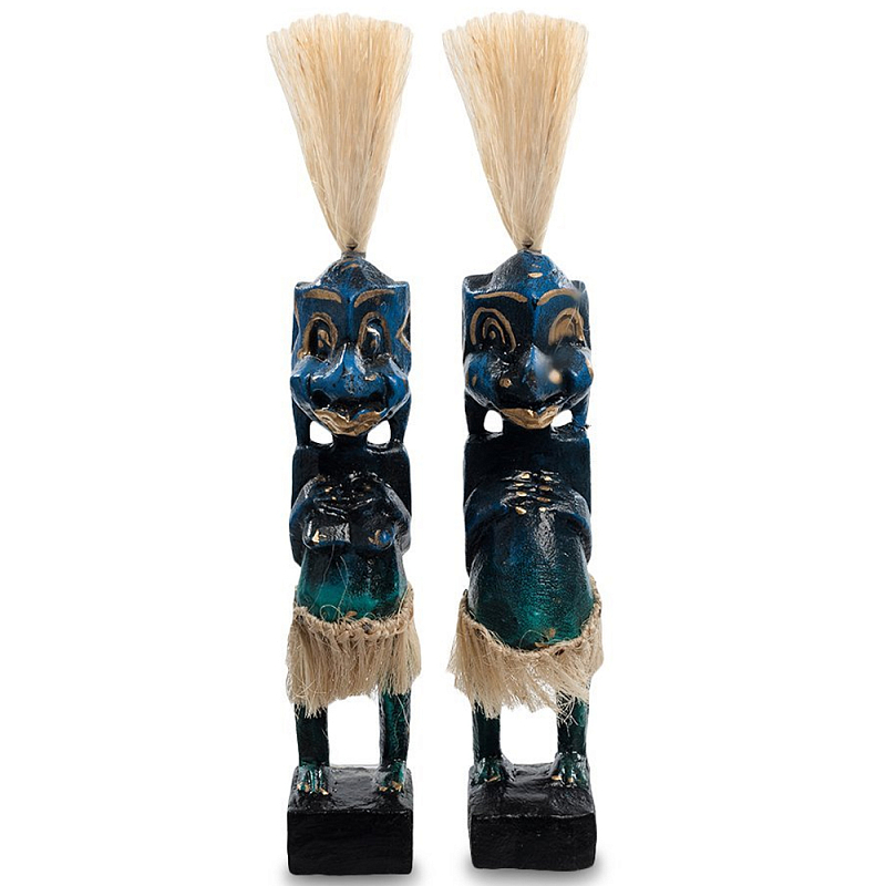   2-   Asmat Straw Headdress Statuettes Blue  ̆   -- | Loft Concept 