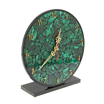 Часы настольные круглые из натурального камня Малахит Round Stone Clock варинант исполнения - 2 | Loft Concept в Ростове-на-Дону