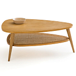 Журнальный стол из массива дуба и декором из плетеного ротанга Reyer Rattan Coffee Table варинант исполнения - 2 | Loft Concept в Ростове-на-Дону