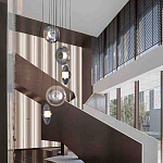 Люстра каскадная с 5-ю круглыми стеклянными плафонами дымчатого цвета и черными деталями Orbit Serenade варинант исполнения - 5 | Loft Concept в Ростове-на-Дону