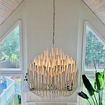 Люстра белая с несколькими ярусами деревянных палочек Bright Wooden Chandelier варинант исполнения - 2 | Loft Concept в Ростове-на-Дону