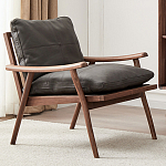 Кресло c каркасом из массива дерева и мягкой кожаной обивкой Walnut Armchair варинант исполнения - 1 | Loft Concept в Ростове-на-Дону