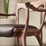 Стул деревянный с мягким сиденьем из коричневой натуральной кожи Moon Walnut Furniture варинант исполнения - 4 | Loft Concept в Ростове-на-Дону