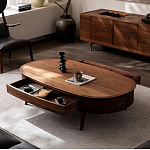 Кофейный стол овальный из дерева с 2-мя ящиками Coffee Walnut Table варинант исполнения - 2 | Loft Concept в Ростове-на-Дону