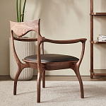 Стул деревянный с мягким сиденьем из коричневой натуральной кожи Moon Walnut Furniture варинант исполнения - 2 | Loft Concept в Ростове-на-Дону