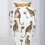 Ваза белая овальная с рисунком леопардов и золотыми акцентами LEOPARD Collection варинант исполнения - 3 | Loft Concept в Ростове-на-Дону