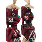 Комплект из 2-х деревянных статуэток Asmat Straw Headdress Statuettes Red Turquoise варинант исполнения - 3 | Loft Concept в Ростове-на-Дону