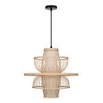 Подвесной светильник фигурный из деревянных прутьев с плафоном из натуральной ткани Light Inside the Cell варинант исполнения - 3 | Loft Concept в Ростове-на-Дону