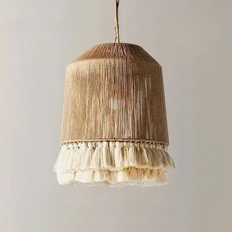 Люстра круглая плетеная с кисточками Small Solar Glow Бежевый в Ростове-на-Дону | Loft Concept 