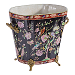 Кашпо из фарфора черная с цветочной росписью и бронзовой стрекозой Spring Garden варинант исполнения - 3 | Loft Concept в Ростове-на-Дону