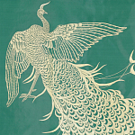 Обои ручная роспись в стиле Арт-деко Whistler Peacocks Original colourway on green painted silk варинант исполнения - 2 | Loft Concept в Ростове-на-Дону