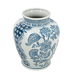 Ваза округлой формы белого цвета с синим растительным узором Blue & White Ornament  варинант исполнения - 1 | Loft Concept в Ростове-на-Дону