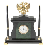 Часы настольные с Гербом России и 2-мя шариковыми ручками в комплекте Stone Clock варинант исполнения - 1 | Loft Concept в Ростове-на-Дону