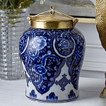 Ваза с насыщенным синим орнаментом и золотой крышкой Blue & White Ornament  варинант исполнения - 2 | Loft Concept в Ростове-на-Дону