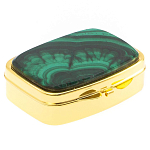 Таблетница карманная прямоугольная с 2-мя отделениями с зеркалом и накладкой из натурального камня Малахит Gold Stone Pillboxes варинант исполнения - 1 | Loft Concept в Ростове-на-Дону