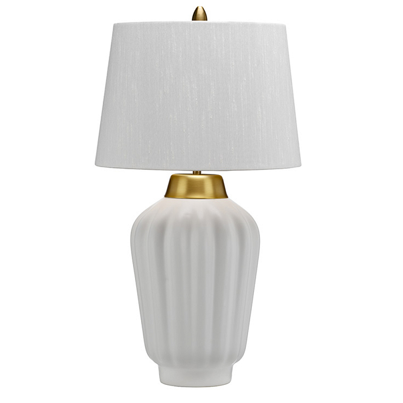 Настольная лампа с белым конусным абажуром и ребристым керамическим основанием Quintiesse Матовая латунь Белый в Ростове-на-Дону | Loft Concept 