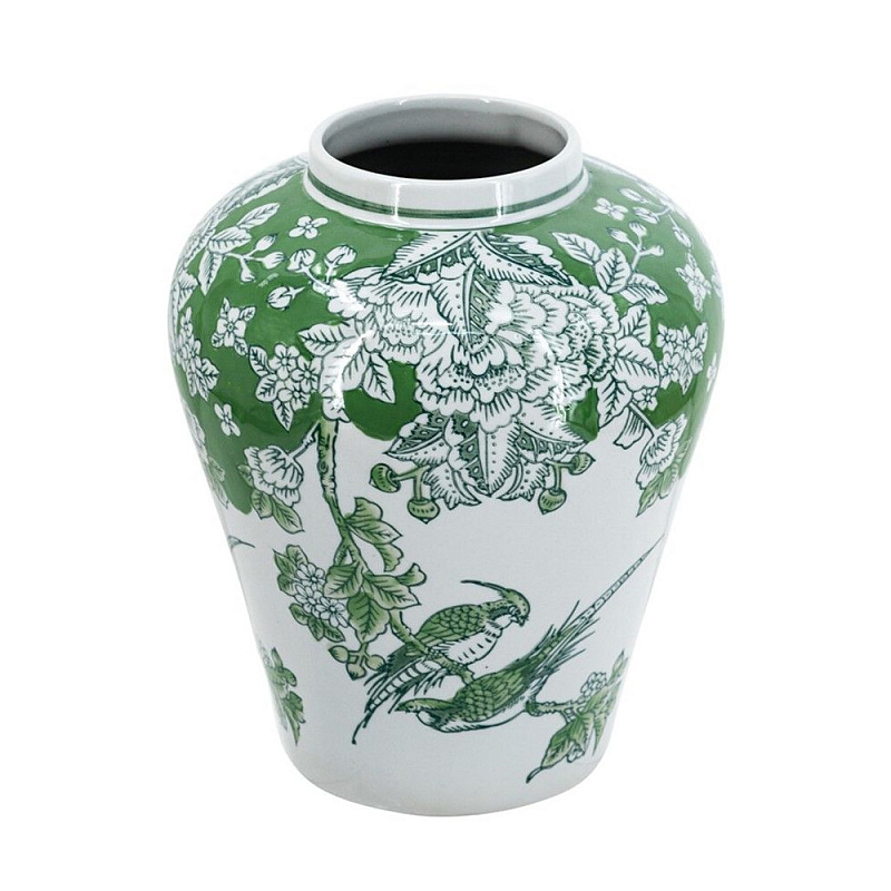 Ваза с зелеными цветочными и птичьими мотивами Vase Inspired by Nature Зеленый Белый в Ростове-на-Дону | Loft Concept 