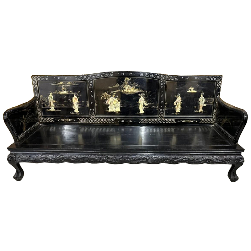 Большая Скамья Шинуазри Large Chinoiserie Bench Chinese Park Черный матовый Золотой Бежевый в Ростове-на-Дону | Loft Concept 