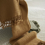 Плед из шерсти цвета охры с бахарамой Waffle Comfort варинант исполнения - 6 | Loft Concept в Ростове-на-Дону