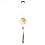 Подвесной светильник с шарообразным плафоном из белого стекла с подвеской из камня и кисточкой Agatelle варинант исполнения - 3 | Loft Concept в Ростове-на-Дону