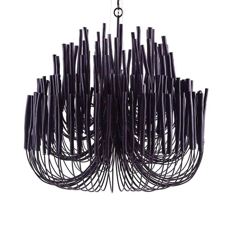 Люстра черная с несколькими ярусами деревянных палочек Bright Wooden Chandelier Черный в Ростове-на-Дону | Loft Concept 