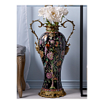 Ваза из фарфора черная с цветочной росписью и бронзовыми элементами Spring Garden варинант исполнения - 3 | Loft Concept в Ростове-на-Дону