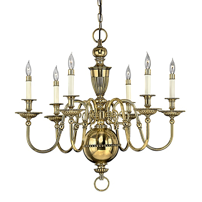 Люстра цвета латунь с 6-ю лампами в форме свечей в классическом стиле Hinkley Латунь Кремовый в Ростове-на-Дону | Loft Concept 