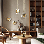 Подвесной светильник с бежевым текстурным кольцом и латунным шаром в центре Tactile  варинант исполнения - 6 | Loft Concept в Ростове-на-Дону