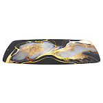 Обеденный стол с прямоугольной черно-золотой столешницей из стекла на 4-х металлических ножках Gold and Black Marble варинант исполнения - 3 | Loft Concept в Ростове-на-Дону