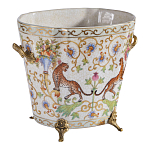 Кашпо с растительным и животным орнаментом на бронзовых ножках Turquoise Blooming Garden варинант исполнения - 2 | Loft Concept в Ростове-на-Дону