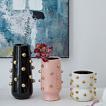 Ваза черная цилиндрическая с глянцевым покрытием и золотыми декоративными элементами Molecule Collection варинант исполнения - 4 | Loft Concept в Ростове-на-Дону